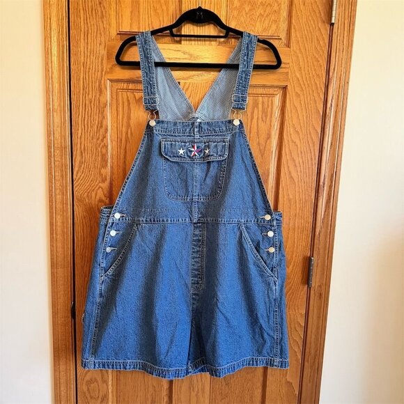 Vintage Cherokee Women's Plus Size Denim Short Overalls Blue 22W Casual Star - Picture 1 of 7